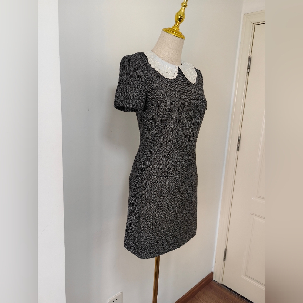 Self-Portrait Grey Herringbone Collared Mini Dress - image 8